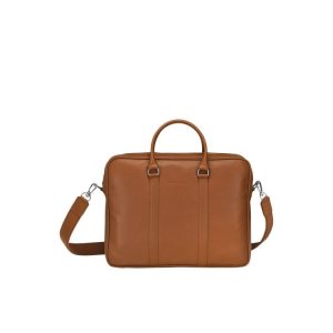 Aktówki Longchamp Briefcase M Caramel Skórzane Brązowe | 7984-BOWJP