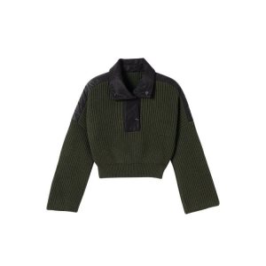 Bluzka Longchamp Mesh And Nylon Swetry Wełna Khaki | 3548-HLGTC