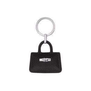 Breloczki Longchamp Skórzane Czarne | 5718-OLPQY