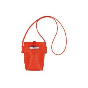 Etui na Telefon Longchamp With Koronkowe Skórzane Pomarańczowe | 8571-CRFVB