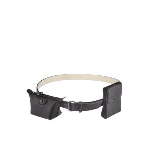 Paski Longchamp Skórzane Czarne | 8729-QDXVL