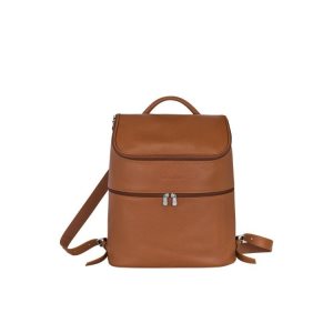 Plecaki Longchamp Caramel Skórzane Brązowe | 6310-UTPKL