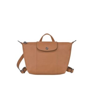 Plecaki Longchamp Hazelnut Skórzane Beżowe | 9256-ANBGO