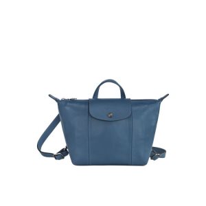 Plecaki Longchamp Skórzane Niebieskie | 6984-DWKFL
