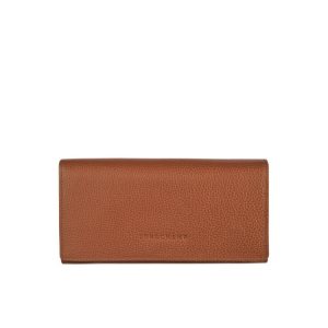 Portfele Longchamp Long Continental Caramel Skórzane Brązowe | 5980-OEHNW