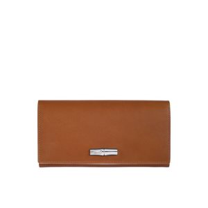 Portfele Longchamp Long Continental Skórzane Brązowe | 0723-LZNHJ