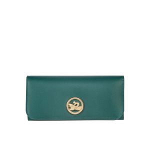Portfele Longchamp Long Continental Skórzane Szare Zielone | 3041-AYWNV