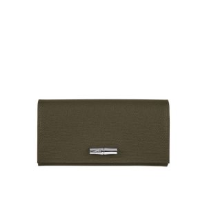 Portfele Longchamp Long Continental Skórzane Khaki | 5831-UGRME