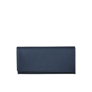 Portfele Longchamp Long Continental Skórzane Granatowe | 7590-QZUYG