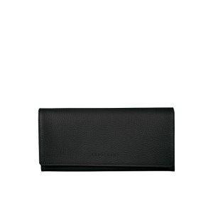Portfele Longchamp Long Continental Skórzane Czarne | 9561-ILCHR