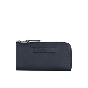 Portfele Longchamp Long With Zip Around Skórzane Niebieskie | 4810-PXYTH