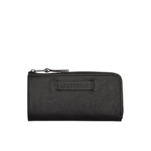 Portfele Longchamp Long With Zip Around Skórzane Czarne | 5819-KRMQX