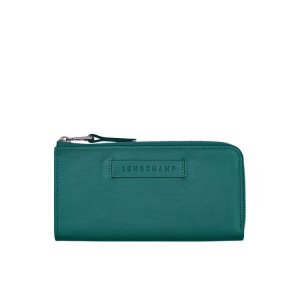 Portfele Longchamp Long With Zip Around Skórzane Szare Zielone | 5963-PVEKO