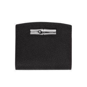 Portfele Longchamp Skórzane Czarne | 9652-QHSTD