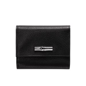 Portfele Longchamp Skórzane Czarne | 9854-MVFDE