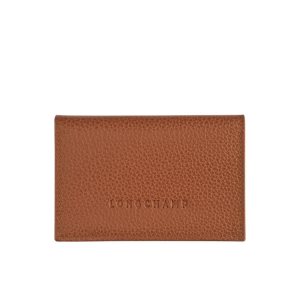 Posiadacz Karty Longchamp Card Caramel Skórzane Brązowe | 3657-WFDUM