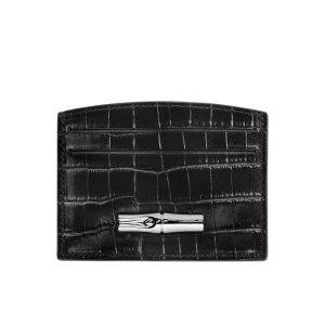 Posiadacz Karty Longchamp Card Skórzane Czarne | 2689-WTPQE