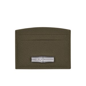 Posiadacz Karty Longchamp Card Skórzane Khaki | 3981-XVUZA