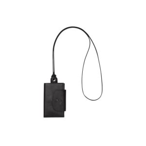 Posiadacz Karty Longchamp Card With Necklace Skórzane Czarne | 0362-AOKMI