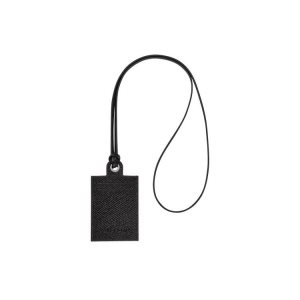 Posiadacz Karty Longchamp Card With Necklace Skórzane Czarne | 0713-IXWBM