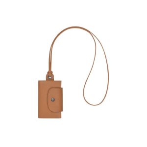 Posiadacz Karty Longchamp Card With Necklace Hazelnut Skórzane Beżowe | 1247-AFZLI