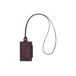 Posiadacz Karty Longchamp Card With Necklace Skórzane Bordowe | 3526-TCUQD
