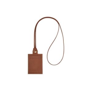 Posiadacz Karty Longchamp Card With Necklace Skórzane Brązowe | 5672-DUTXQ
