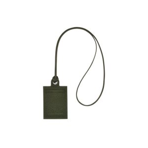 Posiadacz Karty Longchamp Card With Necklace Forest Skórzane Zielone | 6135-FDPMN