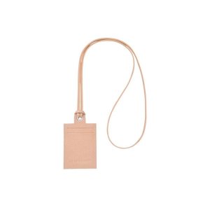 Posiadacz Karty Longchamp Card With Necklace Flowers Skórzane Głęboka Różowe | 9415-PRFSC