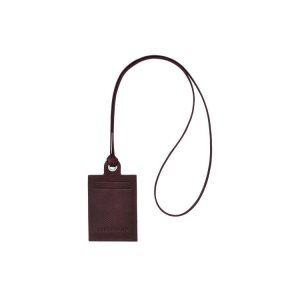 Posiadacz Karty Longchamp Card With Necklace Skórzane Bordowe | 9872-GUIJR