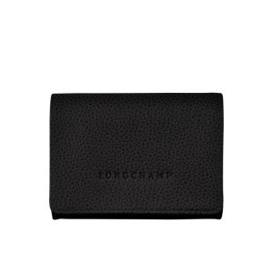 Posiadacz Karty Longchamp Skórzane Czarne | 7320-CULQP