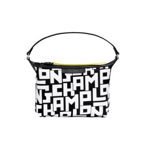 Pouches Longchamp Clutch Płócienne Czarne Białe | 0614-EBGKV
