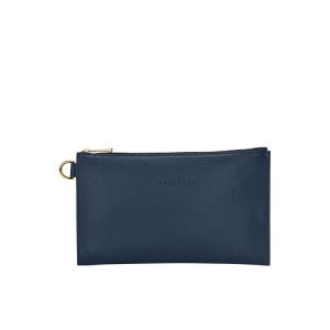 Pouches Longchamp Pouch Skórzane Granatowe | 4360-NRQEB