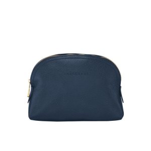 Pouches Longchamp Pouch Skórzane Granatowe | 5412-CFMKG