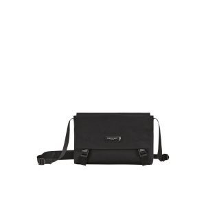 Torba Crossbody Longchamp M Recycled canvas Czarne | 4589-NQSPA