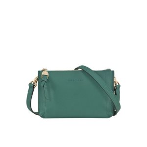 Torba Crossbody Longchamp Pouch Skórzane Szare Zielone | 2406-OYMRP