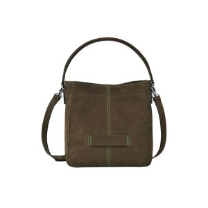 Torba Crossbody Longchamp Skórzane Khaki | 9876-LBURZ