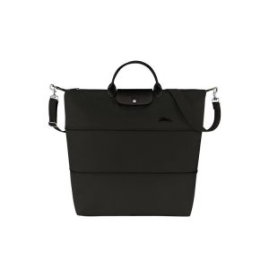 Torby Podróżne Longchamp Expandable Recycled canvas Czarne | 2903-UFMHP