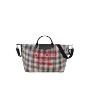 Torby Podróżne Longchamp L Płócienne Granatowe Brązowe | 6280-GYHLW