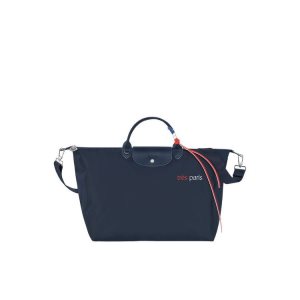 Torby Podróżne Longchamp L Recycled canvas Granatowe | 1483-TAZUW