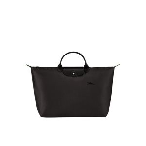 Torby Podróżne Longchamp L Recycled canvas Czarne | 6823-LYQSD