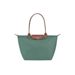 Torby Przez Ramię Longchamp L Recycled canvas Szare Zielone | 8620-ZPHMY