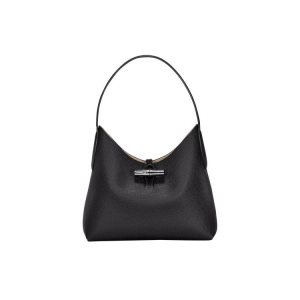 Torby Przez Ramię Longchamp M Skórzane Czarne | 4580-OVGAB