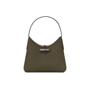 Torby Przez Ramię Longchamp M Skórzane Khaki | 9145-ZKAJL