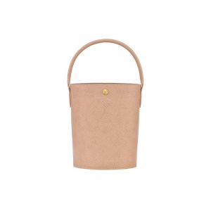 Torebki Longchamp Bucket Flowers Skórzane Głęboka Różowe | 5643-BWGZM