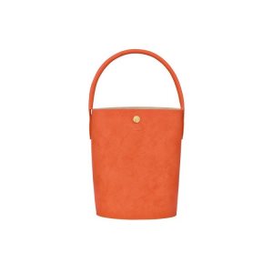 Torebki Longchamp Bucket Skórzane Pomarańczowe | 7416-GRKJS