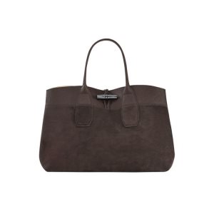 Torebki Longchamp L Ebony Skórzane Kawa | 7306-KTBAJ