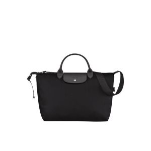 Torebki Longchamp L Recycled canvas Czarne | 3815-CQMXY