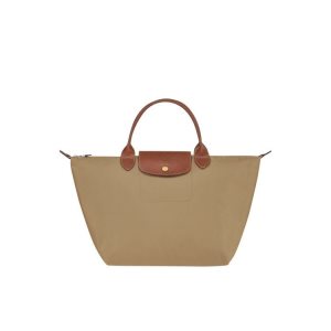 Torebki Longchamp M Desert Recycled canvas Khaki | 9375-QZHUA