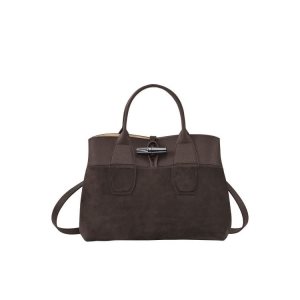 Torebki Longchamp M Ebony Skórzane Kawa | 1629-CNXSB